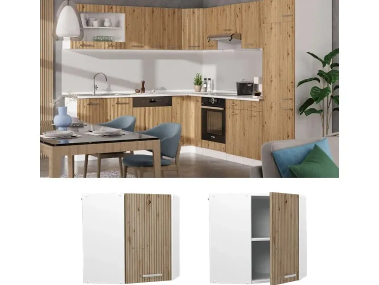 Vicco Eckhängeschrank R-Line Küchen-Eckschrank Artisan-Eiche/Weiß 57 cm