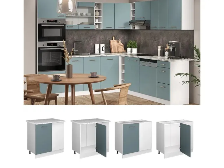 Vicco Eckunterschrank R-Line Küchen Eckschrank Blau-Grau/Weiß 86 cm ohne Arbeitsplatte