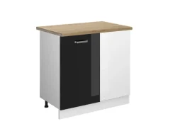 Vicco Eckunterschrank R-Line Küchen Eckschrank Schwarz Hochglanz/Weiß 86 cm AP Eiche