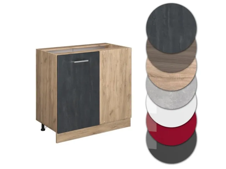 Vicco Eckunterschrank R-Line Schwarz Beton/Goldkraft Eiche 86 cm AP Eiche