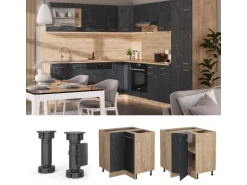 Vicco Eckunterschrank R-Line Schwarz Beton/Goldkraft Eiche 76 cm AP Eiche