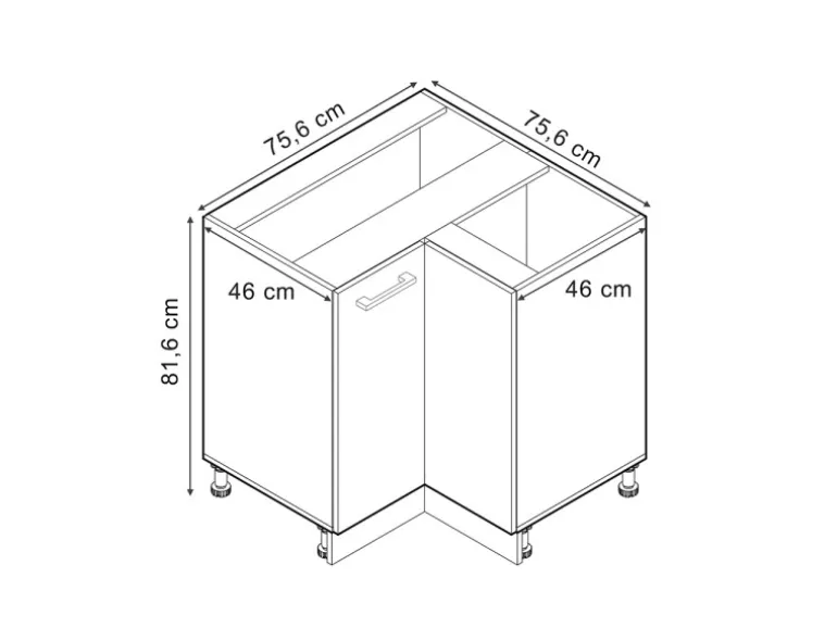 Vicco Eckunterschrank R-Line Schwarz Beton/Goldkraft Eiche 76 cm AP Eiche