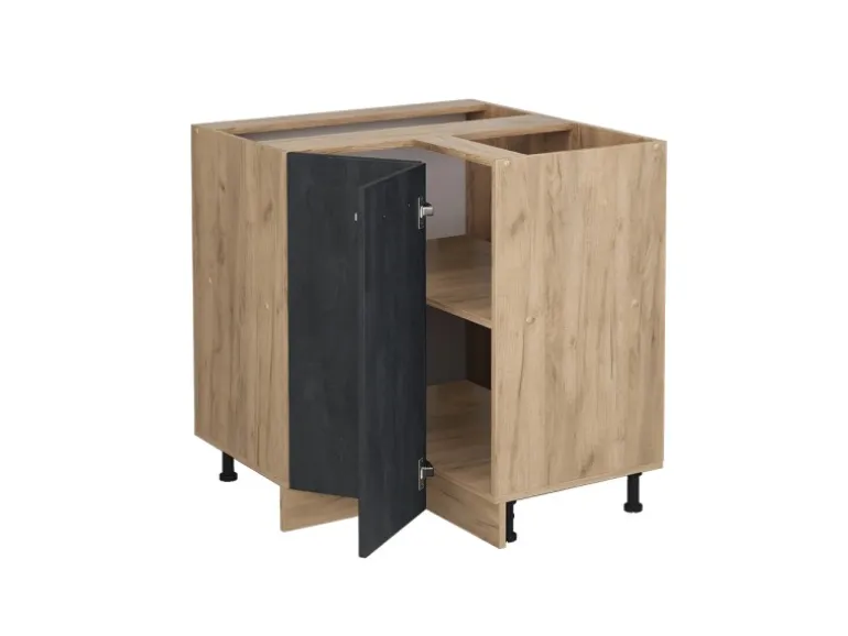 Vicco Eckunterschrank R-Line Schwarz Beton/Goldkraft Eiche 76 cm AP Eiche