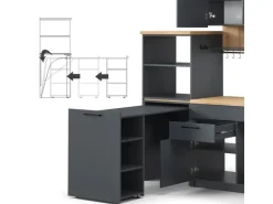 Vicco Egbert Küchenzeile Anthrazit 160 cm mit Ausziehbarem TischEgbert ohne E-Geräte