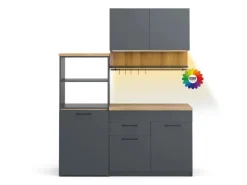 Vicco Egbert Küchenzeile Anthrazit 160 cm mit Ausziehbarem Tisch mit LED-LeistenEgbert ohne E-Geräte