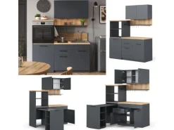 Vicco Egbert Küchenzeile Anthrazit 160 cm mit Ausziehbarem Tisch mit LED-LeistenEgbert ohne E-Geräte