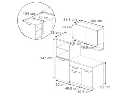 Vicco Egbert Küchenzeile Anthrazit 160 cm mit Ausziehbarem Tisch mit LED-LeistenEgbert ohne E-Geräte