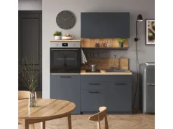 Vicco Egbert Küchenzeile Anthrazit 160 cm mit Ausziehbarem Tisch mit LED-LeistenEgbert ohne E-Geräte