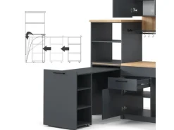 Vicco Egbert Küchenzeile Anthrazit 160 cm mit Ausziehbarem Tisch mit LED-LeistenEgbert ohne E-Geräte