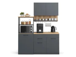 Vicco Egbert Küchenzeile Anthrazit 160 cm mit Ausziehbarem Tisch mit LED-LeistenEgbert ohne E-Geräte