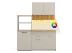 Vicco Egbert SingleKüche Greige 160 cm mit Ausziehbarem Tisch mit LED-LeistenEgbert ohne E-Geräte