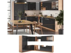 Vicco Fame-Line Eckküche Anthrazit Hochglanz/Goldkraft Eiche 347 x 257 cm AP Anthrazit ohne E-Geräte