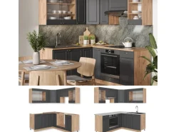 Vicco Fame-Line Eckküche Anthrazit Landhaus/Goldkraft Eiche 160 x 190 cm AP Eiche ohne E-Geräte