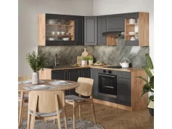 Vicco Fame-Line Eckküche Anthrazit Landhaus/Goldkraft Eiche 160 x 190 cm AP Eiche ohne E-Geräte