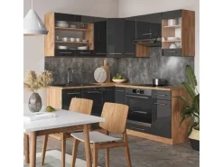 Vicco Fame-Line Eckküche Anthrazit Hochglanz/Goldkraft Eiche 160 x 190 cm AP Anthrazit ohne E-Geräte