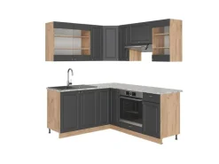 Vicco Fame-Line Eckküche Anthrazit Landhaus/Goldkraft Eiche 160 x 60 cm ohne Arbeitsplatte ohne E-Geräte