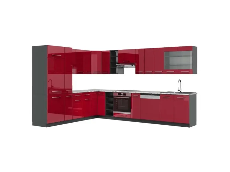 Vicco Fame-Line Eckküche Bordeaux Hochglanz/Anthrazit 347 x 257 cm mit Arbeitsplatte ohne E-Geräte