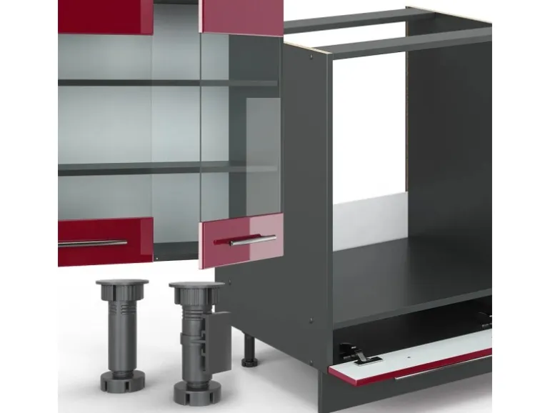 Vicco Fame-Line Eckküche Bordeaux Hochglanz/Anthrazit 347 x 257 cm mit Arbeitsplatte ohne E-Geräte