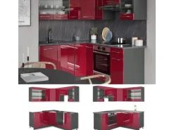 Vicco Fame-Line Eckküche Bordeaux Hochglanz/Anthrazit 160 x 190 cm AP Eiche ohne E-Geräte