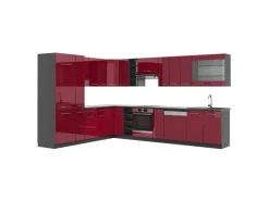 Vicco Fame-Line Eckküche Bordeaux Hochglanz/Anthrazit 347 x 257 cm AP Anthrazit ohne E-Geräte