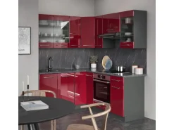 Vicco Fame-Line Eckküche Bordeaux Hochglanz/Anthrazit 160 x 190 cm AP Marmor ohne E-Geräte