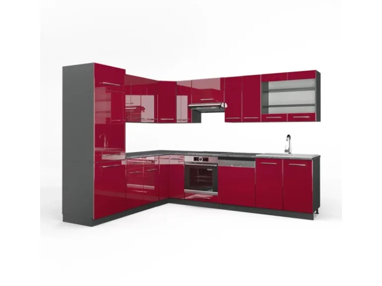 Vicco Fame-Line Eckküche Bordeaux Hochglanz/Anthrazit 227 x 287 cm AP Anthrazit ohne E-Geräte