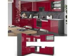 Vicco Fame-Line Eckküche Bordeaux Hochglanz/Anthrazit 227 x 287 cm AP Anthrazit ohne E-Geräte