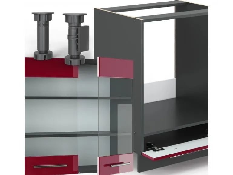 Vicco Fame-Line Eckküche Bordeaux Hochglanz/Anthrazit 227 x 287 cm AP Anthrazit ohne E-Geräte