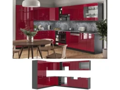 Vicco Fame-Line Eckküche Bordeaux Hochglanz/Anthrazit 347 x 257 cm ohne Arbeitsplatte ohne E-Geräte