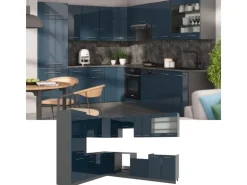 Vicco Fame-Line Eckküche Dunkelblau Hochglanz/Anthrazit 227 x 287 cm AP Marmor ohne E-Geräte