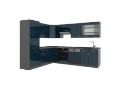 Vicco Fame-Line Eckküche Dunkelblau Hochglanz/Anthrazit 227 x 60 cm ohne Arbeitsplatte ohne E-Geräte