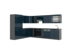 Vicco Fame-Line Eckküche Dunkelblau Hochglanz/Anthrazit 257 x 60 cm AP Anthrazit ohne E-Geräte