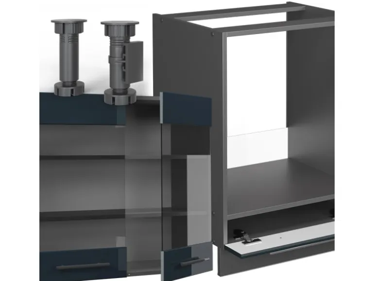 Vicco Fame-Line Eckküche Dunkelblau Hochglanz/Anthrazit 160 x 190 cm AP Anthrazit ohne E-Geräte