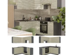 Vicco Fame-Line Eckküche Eiche Paneel/Anthrazit 160 x 190 cm AP Marmor ohne E-Geräte