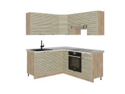 Vicco Fame-Line Eckküche Eiche Paneel/Goldkraft Eiche 160 x 190 cm AP Marmor ohne E-Geräte