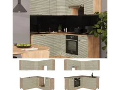 Vicco Fame-Line Eckküche Eiche Paneel/Goldkraft Eiche 160 x 190 cm AP Marmor ohne E-Geräte