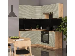 Vicco Fame-Line Eckküche Eiche Paneel/Goldkraft Eiche 160 x 190 cm AP Marmor ohne E-Geräte