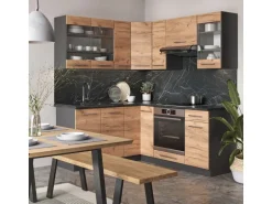 Vicco Fame-Line Eckküche Goldkraft Eiche/Anthrazit 160 x 190 cm AP Marmor ohne E-Geräte