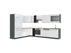 Vicco Fame-Line Eckküche Weiß Hochglanz/Anthrazit 347 x 257 cm AP Eiche ohne E-Geräte