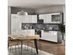 Vicco Fame-Line Eckküche Weiß Hochglanz/Anthrazit 347 x 257 cm AP Eiche ohne E-Geräte