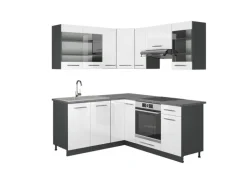 Vicco Fame-Line Eckküche Weiß Hochglanz/Anthrazit 160 x 190 cm AP Anthrazit ohne E-Geräte