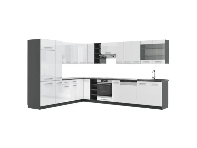 Vicco Fame-Line Eckküche Weiß Hochglanz/Anthrazit 347 x 257 cm ohne Arbeitsplatte ohne E-Geräte