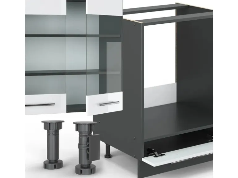 Vicco Fame-Line Eckküche Weiß Hochglanz/Anthrazit 347 x 257 cm ohne Arbeitsplatte ohne E-Geräte