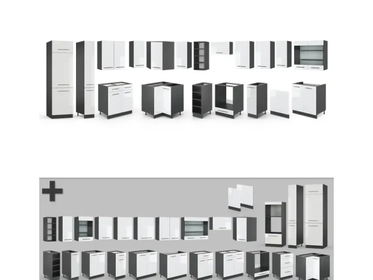 Vicco Fame-Line Eckküche Weiß Hochglanz/Anthrazit 347 x 257 cm ohne Arbeitsplatte ohne E-Geräte