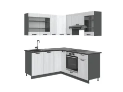 Vicco Fame-Line Eckküche Weiß Landhaus/Anthrazit 160 x 60 cm ohne Arbeitsplatte ohne E-Geräte