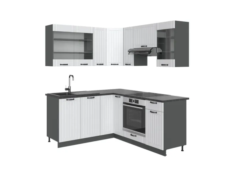 Vicco Fame-Line Eckküche Weiß Landhaus/Anthrazit 160 x 60 cm ohne Arbeitsplatte ohne E-Geräte