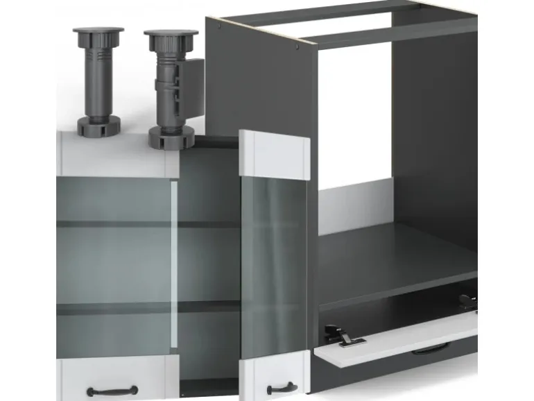 Vicco Fame-Line Eckküche Weiß Landhaus/Anthrazit 160 x 60 cm ohne Arbeitsplatte ohne E-Geräte