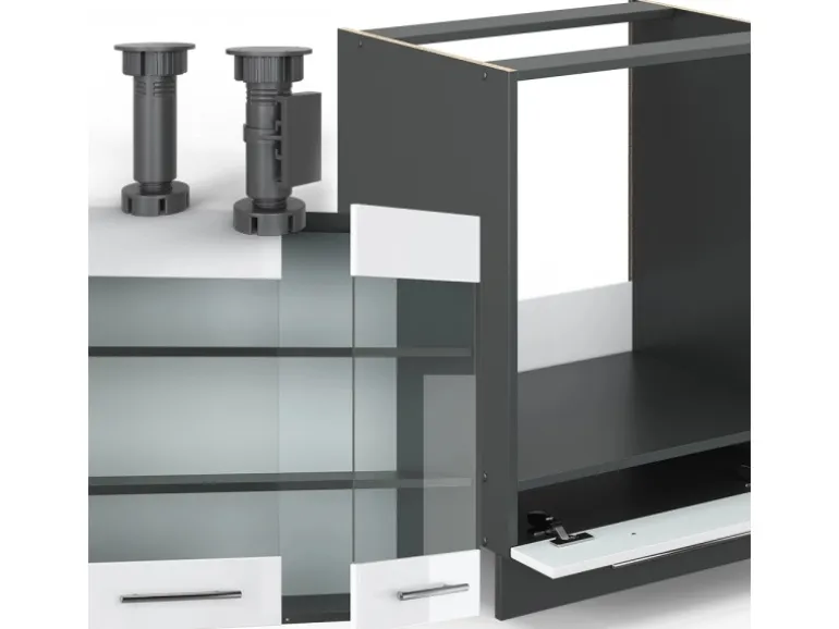 Vicco Fame-Line Eckküche Weiß Hochglanz/Anthrazit 227 x 287 cm AP Marmor ohne E-Geräte