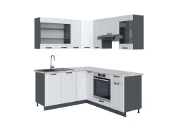 Vicco Fame-Line Eckküche Weiß Landhaus/Anthrazit 160 x 190 cm AP Marmor ohne E-Geräte