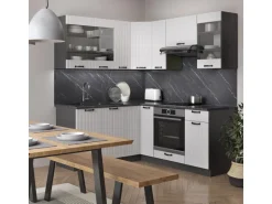 Vicco Fame-Line Eckküche Weiß Landhaus/Anthrazit 160 x 190 cm AP Marmor ohne E-Geräte